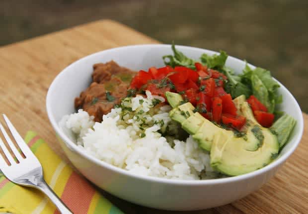 Veggie and Bean Rice Bowls with Cilantro Lime Vinaigrette